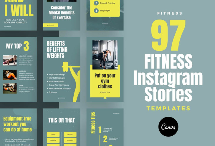 Ladystrategist 97 Done-for-You Fitness Instagram Stories Canva Templates - Dark Cyan instagram canva templates social media templates etsy free canva templates
