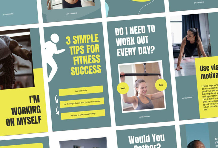 Ladystrategist 97 Done-for-You Fitness Instagram Stories Canva Templates - Dark Cyan instagram canva templates social media templates etsy free canva templates