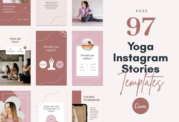 Ladystrategist 97 Done-for-You Yoga Instagram Stories Canva Templates Rose instagram canva templates social media templates etsy free canva templates