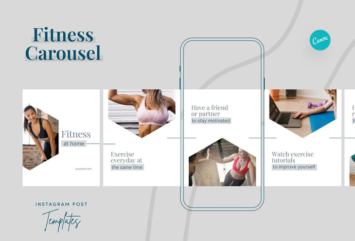 Ladystrategist Abigail Fitness 6-Page Carousel Canva Template instagram canva templates social media templates etsy free canva templates