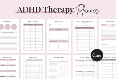 Ladystrategist ADHD Therapy Planner Canva Template A4 Size instagram canva templates social media templates etsy free canva templates
