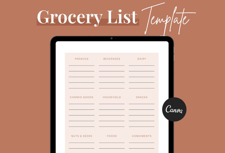 Ladystrategist Alabaster Grocery List Printable and Editable Canva Template instagram canva templates social media templates etsy free canva templates