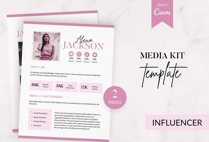 Ladystrategist Alexa Jackson Media Kit Canva Template for Influencers Rose Gold instagram canva templates social media templates etsy free canva templates