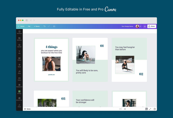Ladystrategist Brielle Fitness 6-Page Carousel Canva Template instagram canva templates social media templates etsy free canva templates