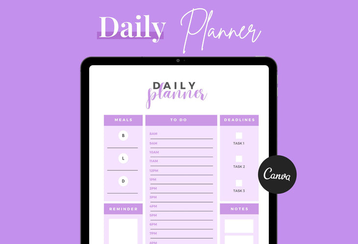 Ladystrategist Bright Lilac Daily Planner Printable and Editable Canva Template instagram canva templates social media templates etsy free canva templates