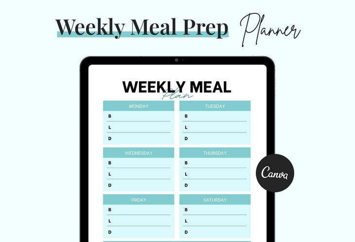 Ladystrategist Egg Blue Weekly Meal Planner Printable and Editable Canva Template instagram canva templates social media templates etsy free canva templates
