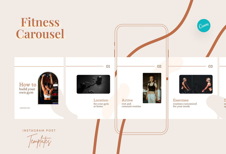 Ladystrategist Emilia Fitness 6-Page Carousel Canva Template instagram canva templates social media templates etsy free canva templates