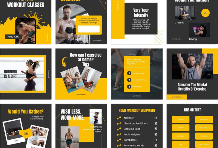 Ladystrategist FITNESS POWER - 97 Done-for-You Fitness Instagram Posts - Fully Editable Canva Templates instagram canva templates social media templates etsy free canva templates
