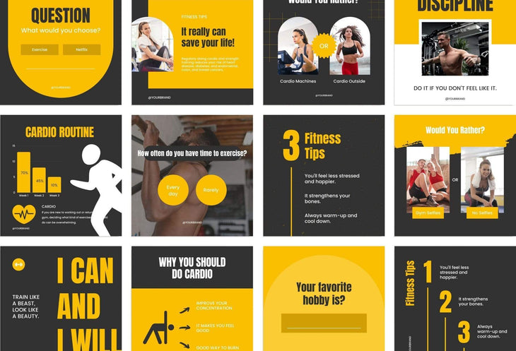 Ladystrategist FITNESS POWER - 97 Done-for-You Fitness Instagram Posts - Fully Editable Canva Templates instagram canva templates social media templates etsy free canva templates