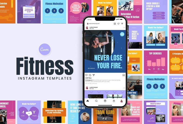 Ladystrategist FITNESS TREND - 97 Done-for-You Fitness Instagram Posts - Fully Editable Canva Templates instagram canva templates social media templates etsy free canva templates