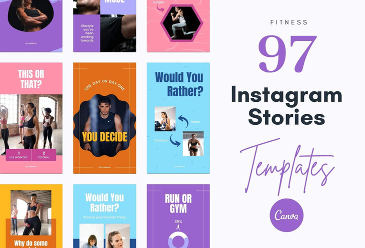 Ladystrategist FITNESS TREND Stories - 97 Done-for-You Fitness Instagram Templates - Fully Editable Canva Templates instagram canva templates social media templates etsy free canva templates