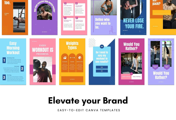 Ladystrategist FITNESS TREND Stories - 97 Done-for-You Fitness Instagram Templates - Fully Editable Canva Templates instagram canva templates social media templates etsy free canva templates