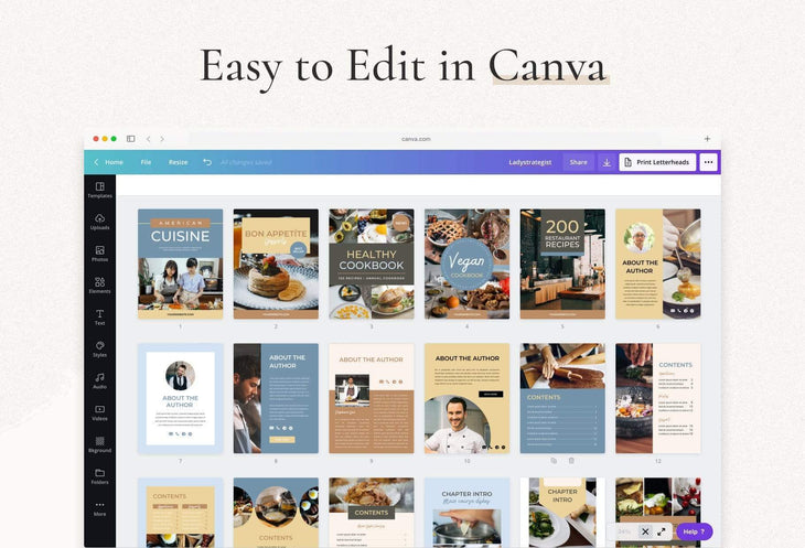 Ladystrategist Food & Recipe Workbook Creator instagram canva templates social media templates etsy free canva templates
