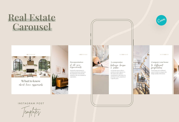 Ladystrategist Grace Real Estate 6-Page Carousel Canva Template instagram canva templates social media templates etsy free canva templates