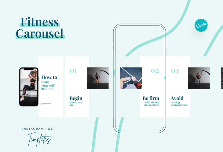 Ladystrategist Hannah Fitness 6-Page Carousel Canva Template instagram canva templates social media templates etsy free canva templates