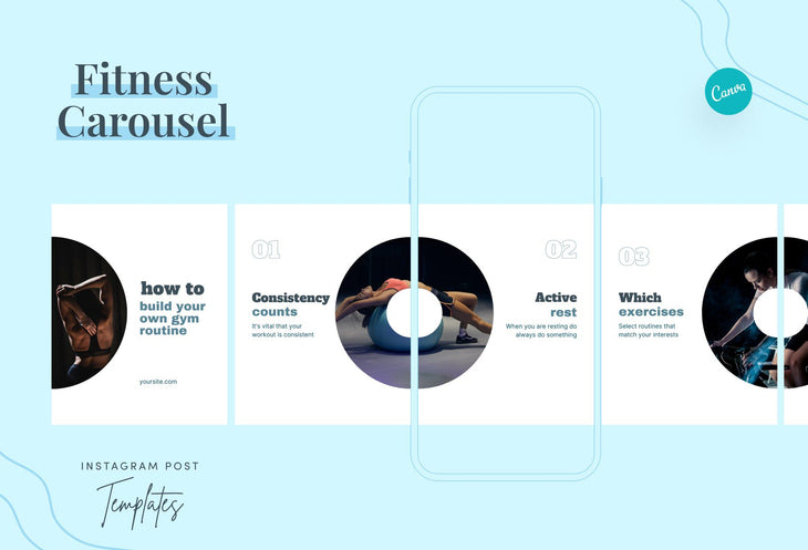 Ladystrategist Harper Fitness 6-Page Carousel Canva Template instagram canva templates social media templates etsy free canva templates