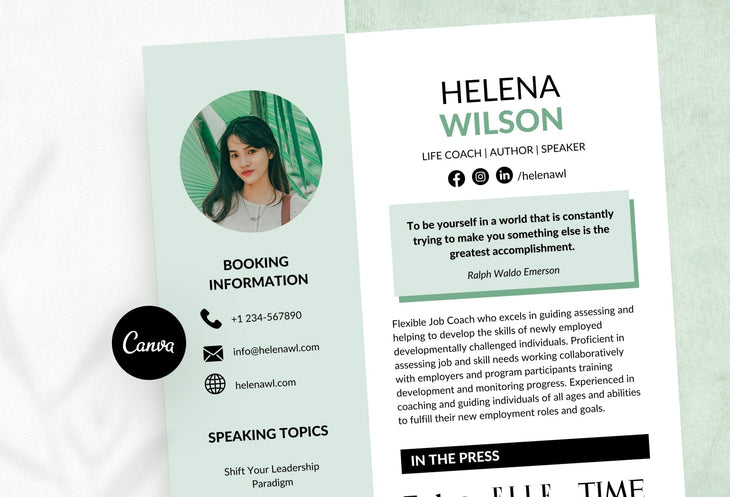 Ladystrategist Helena Speaker One-Sheet Canva Template instagram canva templates social media templates etsy free canva templates