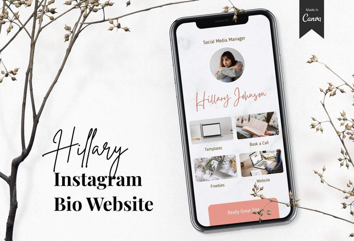 Ladystrategist Hillary Instagram Link in Bio Canva Landing Page Website instagram canva templates social media templates etsy free canva templates