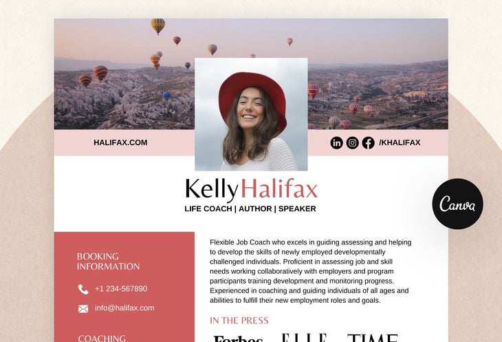 Ladystrategist Kelly Speaker One-Sheet Canva Template instagram canva templates social media templates etsy free canva templates