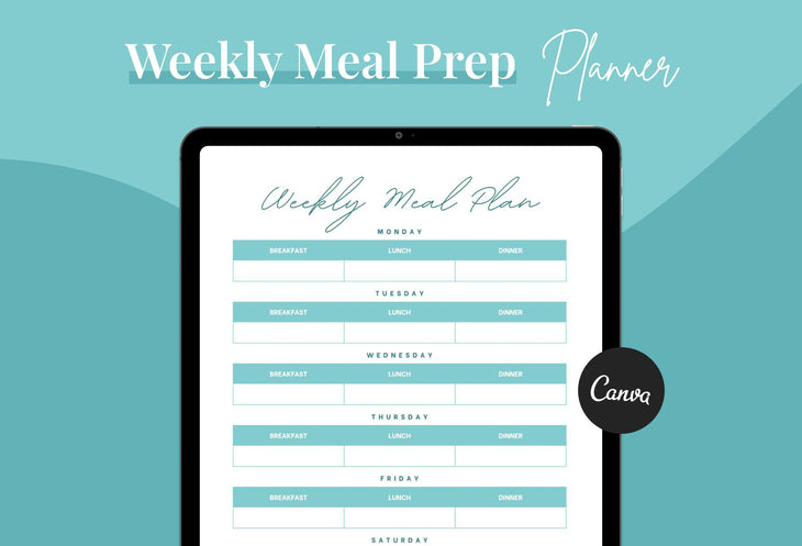 Ladystrategist Light Cyan Weekly Meal Planner Printable and Editable Canva Template instagram canva templates social media templates etsy free canva templates