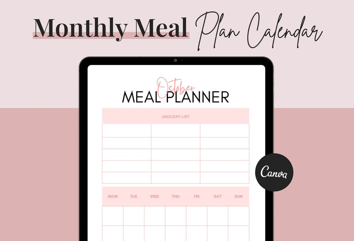 Ladystrategist Light Salmon Monthly Meal Plan Calendar Printable and Editable Canva Template instagram canva templates social media templates etsy free canva templates