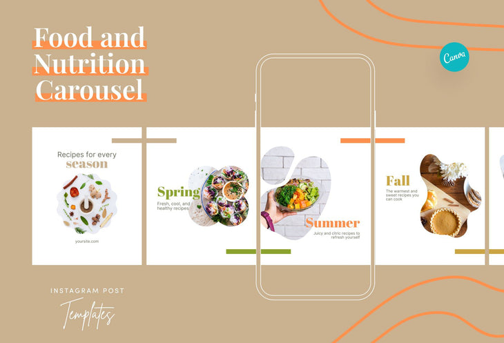 Ladystrategist Luna Food and Nutrition 6-Page Carousel Canva Template instagram canva templates social media templates etsy free canva templates