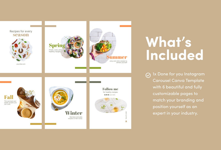 Ladystrategist Luna Food and Nutrition 6-Page Carousel Canva Template instagram canva templates social media templates etsy free canva templates