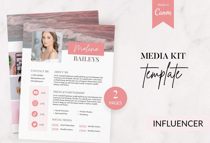 Ladystrategist Malena Baileys Media Kit Canva Template for Influencers instagram canva templates social media templates etsy free canva templates