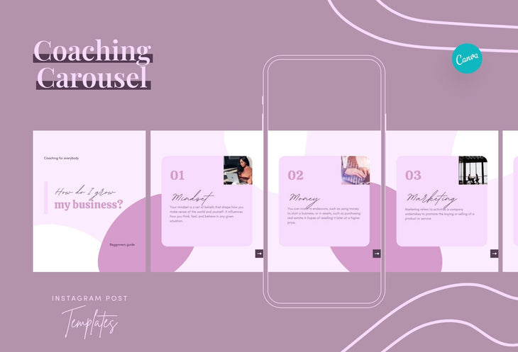 Ladystrategist Mia Coaching 6-Page Carousel Canva Template instagram canva templates social media templates etsy free canva templates