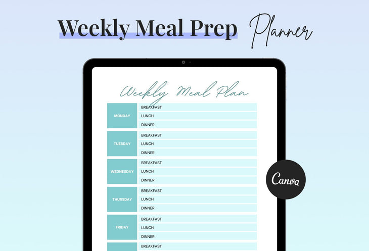 Ladystrategist Middle Blue Green Weekly Meal Planner Printable and Editable Canva Template instagram canva templates social media templates etsy free canva templates