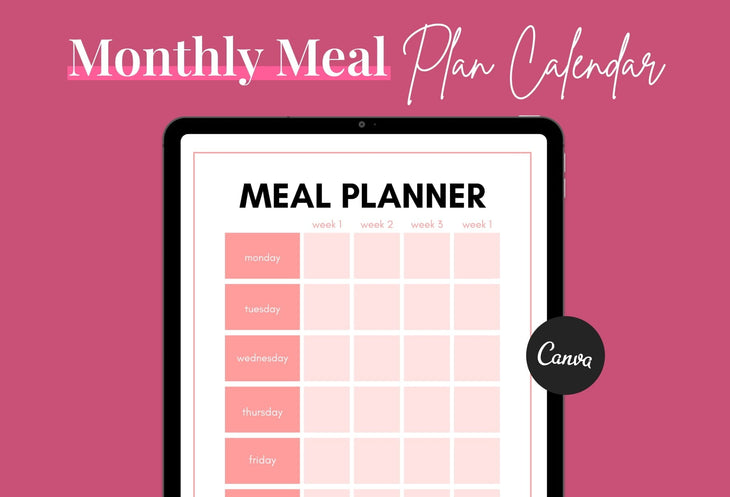 Ladystrategist Misty Rose Monthly Meal Plan Calendar Printable and Editable Canva Template instagram canva templates social media templates etsy free canva templates