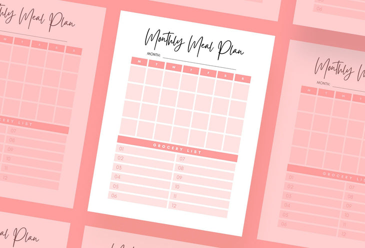 Ladystrategist Peach Burst Monthly Meal Plan Calendar Printable and Editable Canva Template instagram canva templates social media templates etsy free canva templates