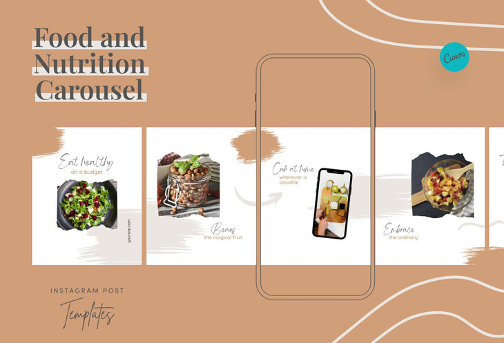 Ladystrategist Penelope Food and Nutrition 6-Page Carousel Canva Template instagram canva templates social media templates etsy free canva templates
