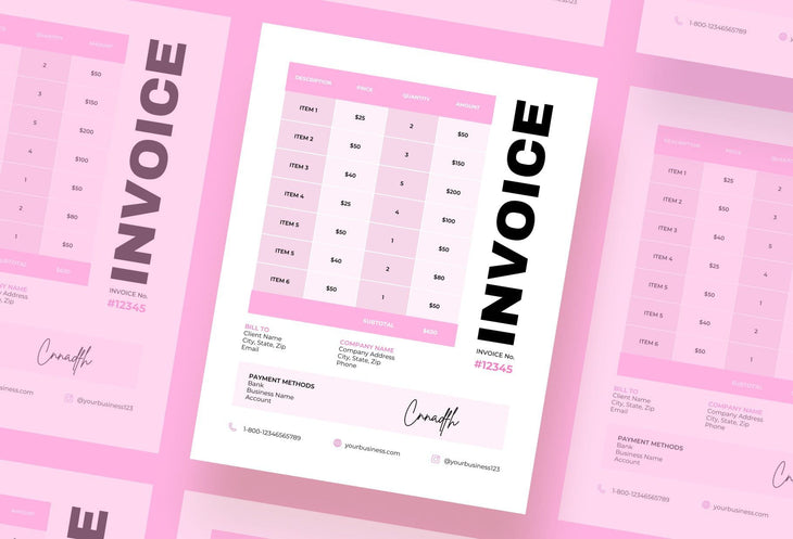 Ladystrategist Pink Pearl Invoice Canva Template Printable and Editable instagram canva templates social media templates etsy free canva templates