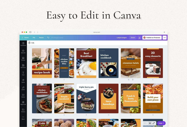 Ladystrategist Recipes and Cooking Pinterest Template instagram canva templates social media templates etsy free canva templates