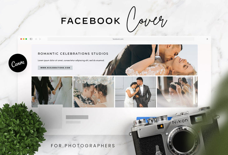 Ladystrategist Romantic Celebrations Studios Facebook Cover for Photographers Editable Canva Template instagram canva templates social media templates etsy free canva templates