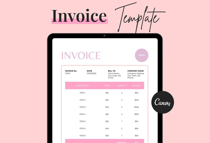 Ladystrategist Rose Pink Invoice Canva Template Printable and Editable instagram canva templates social media templates etsy free canva templates