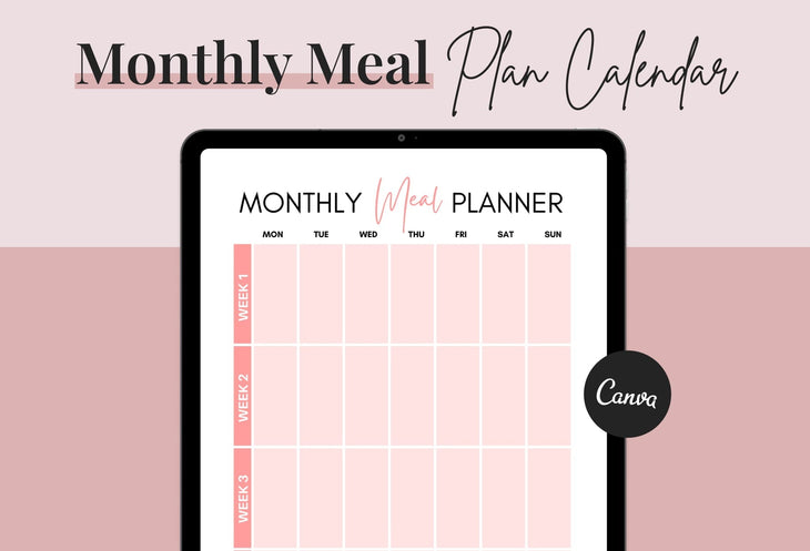 Ladystrategist Salmon Rose Monthly Meal Plan Calendar Printable and Editable Canva Template instagram canva templates social media templates etsy free canva templates