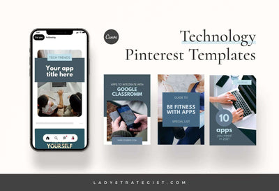 Ladystrategist Technology Pinterest Template instagram canva templates social media templates etsy free canva templates