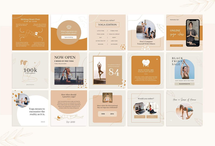 Ladystrategist YOGA Boho - 97 Done-for-You Yoga Instagram Posts - Fully Editable Canva Templates instagram canva templates social media templates etsy free canva templates