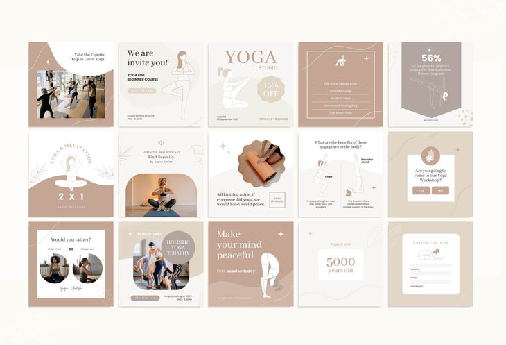 Ladystrategist YOGA Elegant - 97 Done-for-You Yoga Instagram Posts - Fully Editable Canva Templates instagram canva templates social media templates etsy free canva templates