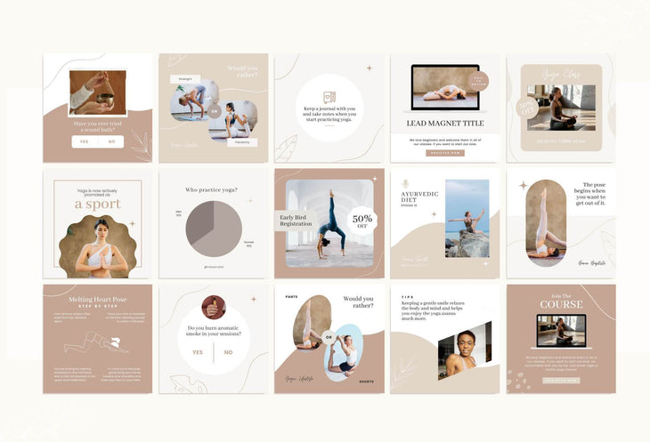 Ladystrategist YOGA Elegant - 97 Done-for-You Yoga Instagram Posts - Fully Editable Canva Templates instagram canva templates social media templates etsy free canva templates