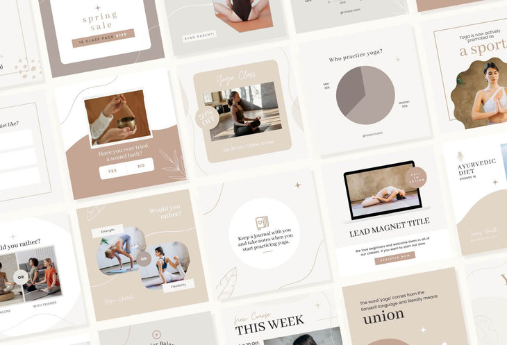 Ladystrategist YOGA Elegant - 97 Done-for-You Yoga Instagram Posts - Fully Editable Canva Templates instagram canva templates social media templates etsy free canva templates