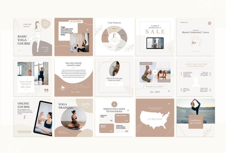 Ladystrategist YOGA Elegant - 97 Done-for-You Yoga Instagram Posts - Fully Editable Canva Templates instagram canva templates social media templates etsy free canva templates