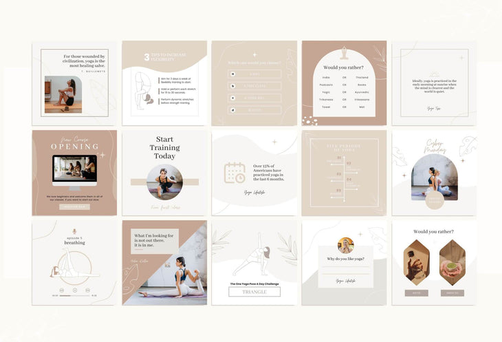 Ladystrategist YOGA Elegant - 97 Done-for-You Yoga Instagram Posts - Fully Editable Canva Templates instagram canva templates social media templates etsy free canva templates