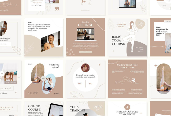 Ladystrategist YOGA Elegant - 97 Done-for-You Yoga Instagram Posts - Fully Editable Canva Templates instagram canva templates social media templates etsy free canva templates