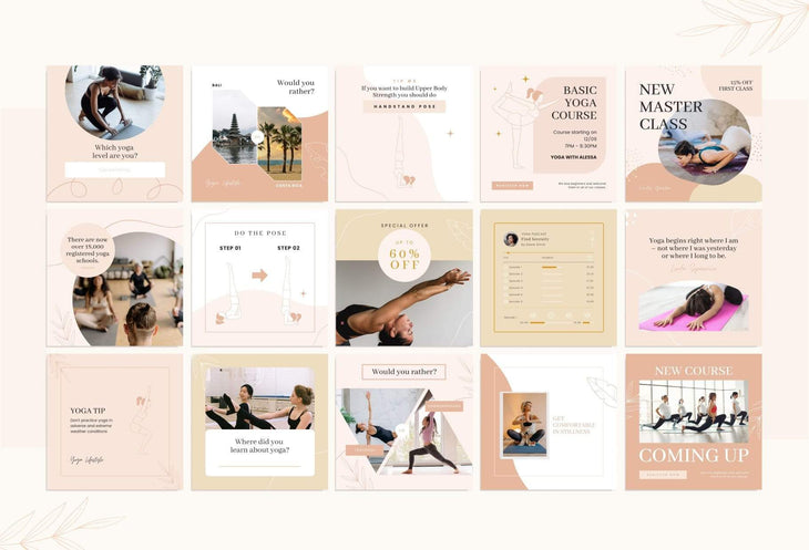 Ladystrategist YOGA Neutral - 97 Done-for-You Yoga Instagram Posts - Fully Editable Canva Templates instagram canva templates social media templates etsy free canva templates