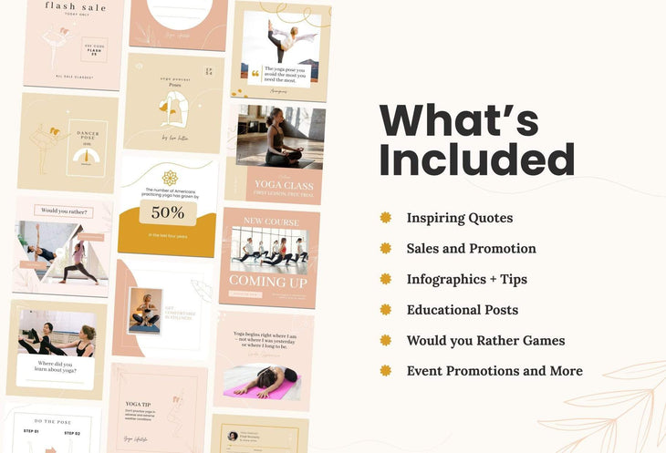 Ladystrategist YOGA Neutral - 97 Done-for-You Yoga Instagram Posts - Fully Editable Canva Templates instagram canva templates social media templates etsy free canva templates